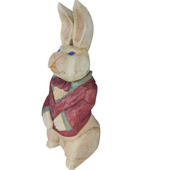 Handcarved Intricate Dressed Bunny Rabbit In Formal Suit Handpainted Signed Rose - Picture 5 of 13